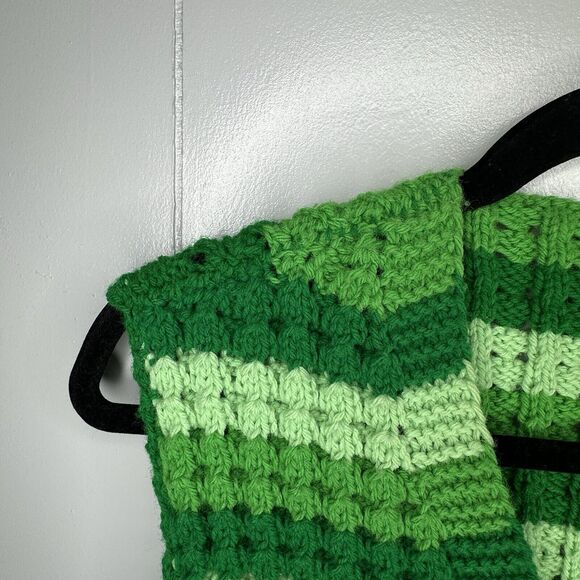 Homemade Sweater Vest Hand Knit M/L Green Chunky Knit Buttons V-Neckline Stripe - Picture 9 of 10